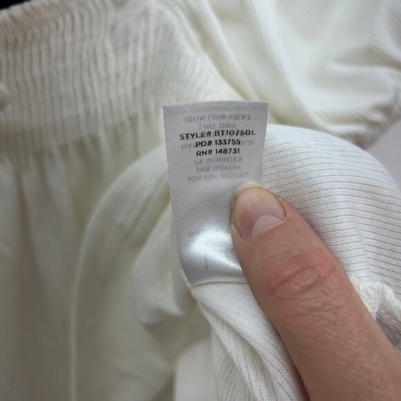 Lulus Off White Crop Delicate Details Ivory Ribbed Puff Sleeve Babydoll Top XS - Picture 8 of 8